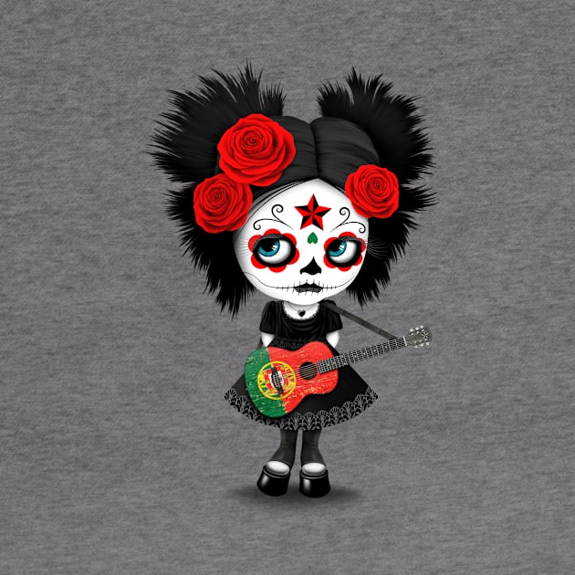 Sugar Skull Girl Playing Portuguese Flag Guitar by jeffbartels